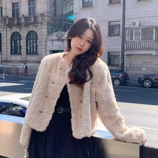 FUXI 毛絨外套女 水貂絨外套 環保皮草外套 短版外套 韓版寬鬆毛毛外套 秋冬加絨加厚外套 女裝 衣服