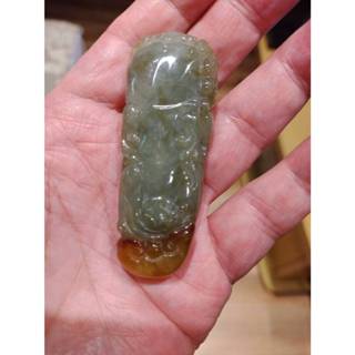 老坑冰糯種滿綠帶蜜糖黃翡放光起膠，緬甸玉A貨翡翠，大師級雙面巧雕「福壽如意」墜，巧雕工藝精湛，附證書疫情五折3000元。