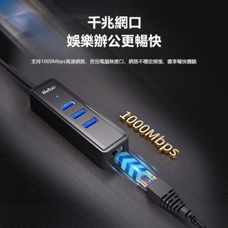 Netac WF12 USB3.0 轉 RJ45千兆網路+USB3.0*3+TypeC充電口+Led電源指示燈