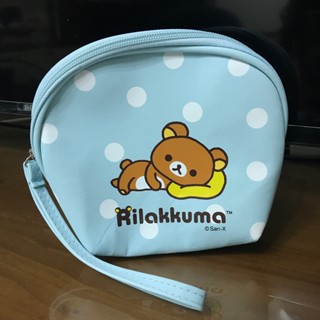 [全新] 拉拉熊造型 藍白波點 手提包 黑人牙膏贈品 PU 材質 化妝包 隨身包 收納小包
