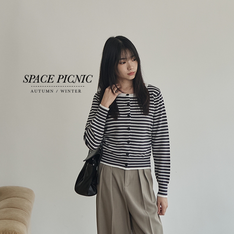 [明天出貨] Space Picnic｜條紋排釦針織上衣-2色(現貨)【C24101102】