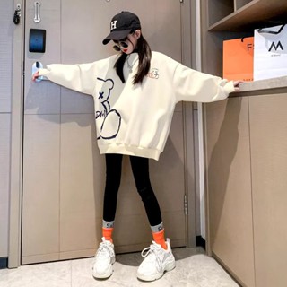 二手 全新 童裝 女童春秋 童裝 女童 大童 卡通寬鬆休閒長款大學T 中大童時尚百搭慵懶風單上衣