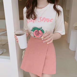 MUMU【T12166】水蜜桃印花圓領上衣【白】 短袖上衣 短T 女生短袖T恤 T恤 女裝 現貨