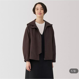 無印良品 女潑水加工可攜式連帽外套～深棕L