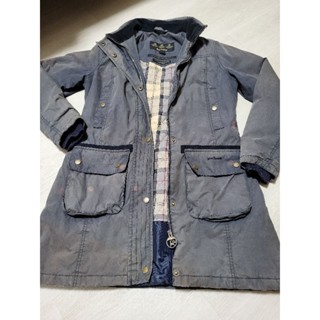 日本 古著 調整庫存 降價出清 英國 Barbour 老牌 BARN 工裝 油布外套 長版 深灰藍 立領 防水 透氣