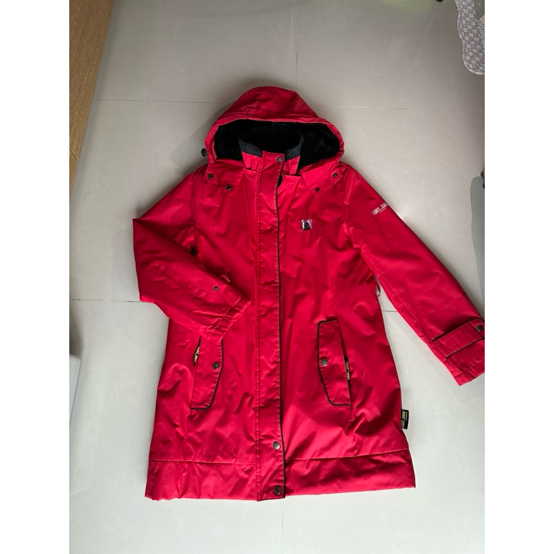 ［現貨］ 連帽外套 長版 雪衣 防潑水保暖鋪棉腰身綁帶滑雪保暖外套light dark 紅色