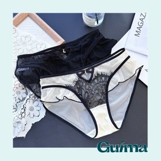 【Guima｜現貨】小香風荷葉邊簍空性感女內褲 低腰網紗內褲 性感內褲 睫毛蕾絲內褲 性感低腰內褲 低腰蕾絲內褲