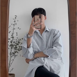【Joybuy】韓國男裝條紋襯衫男生長袖襯衫休閒上衣秋季寬鬆外套
