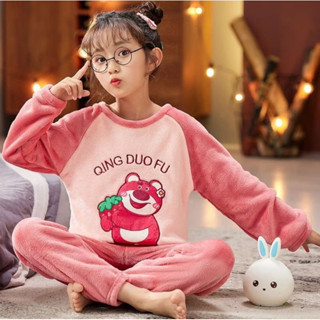 現貨💗全新、僅試穿，兒童睡衣 秋冬季女童睡衣 法蘭絨珊瑚絨加厚家居服睡衣套裝