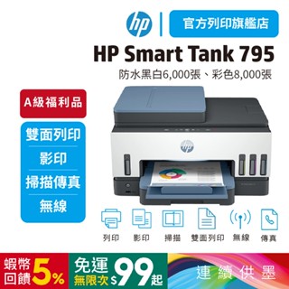 HP Smart Tank 795【HP旗艦店+優惠福利品】四合一多功能 自動雙面無線連供印表機