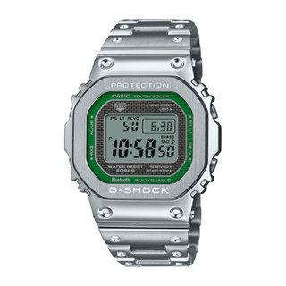 【CASIO】G-SHOCK 全不鏽鋼方塊錶 綠框 太陽能電波x藍芽連結 GMW-B5000D-3 臺灣卡西歐公司貨