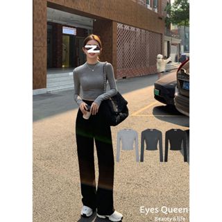 [Eyes Queen] 現貨 內搭長袖 短版上衣 T恤 韓系氣質打底辣妹短版上衣 短版上衣 素色上衣