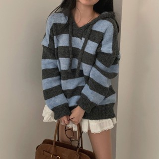 【太妮絲J126】現貨 厚磅條紋連帽針織上衣 連帽上衣 針織衫 冬天女裝 保暖 長袖毛衣 保暖毛衣 韓妞穿搭