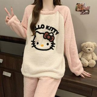 【限時折扣】卡通睡衣 可愛睡衣 兩件式睡衣 kitty睡衣 加絨加厚 凱蒂貓睡衣 甜美公主風 保暖睡衣 毛絨睡衣 家居服