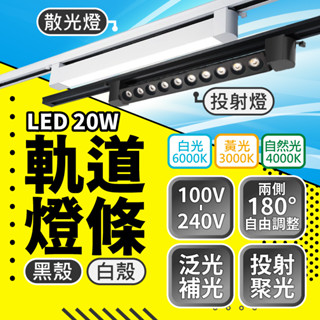 ⭐含稅免運⭐臺灣快速出貨 軌道燈條 LED軌道燈 泛光 散光 投射 軌道日光燈 可調角度 20W