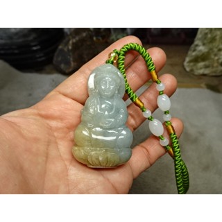 天然冰糯種翠青翡翠【A貨緬甸玉】精雕〈大寶瓶觀音〉→B1001含繩