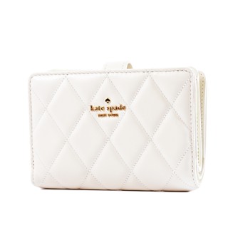 KATE SPADE Carey 絎縫菱格紋釦式中夾-絲絨白 【美國正品現貨】