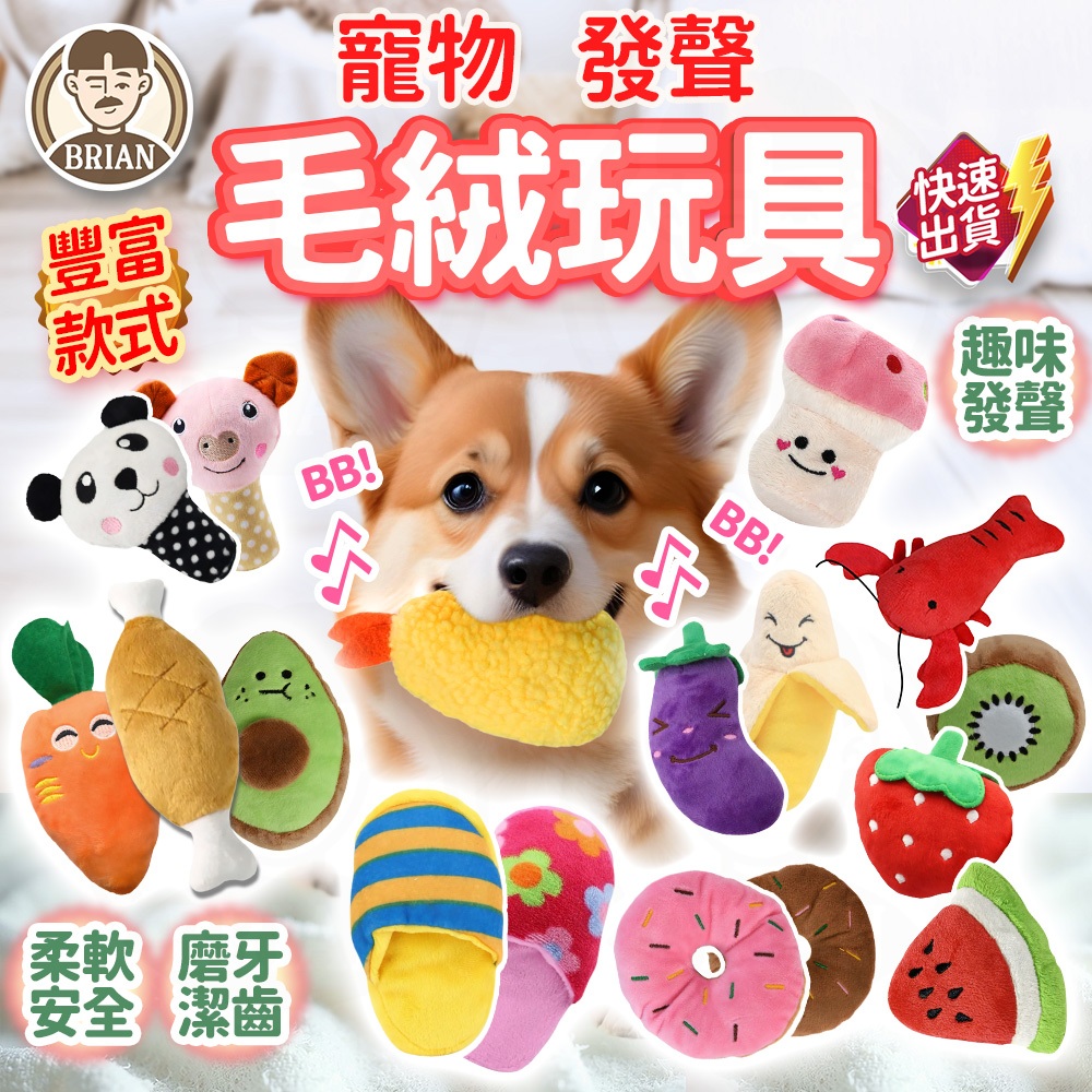 發聲毛絨玩具【布萊恩👨🏻隔日到貨】寵物發聲玩具 絨毛玩具 狗狗玩具 寵物玩具 貓狗玩具 寵物用品 啃咬娃娃玩偶 耐咬玩具