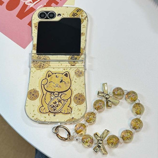 小蠻腰 三星 ZFlip 6 保護殼 招財貓 Galaxy Z Flip 6 5 4 3 防摔手機殼 財神爺 手腕帶鏈條