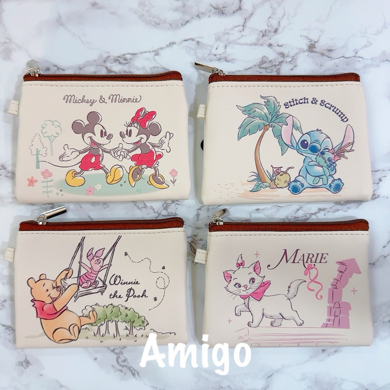 正版授權 迪士尼 米奇 米妮 史迪奇 維尼 小熊維尼 瑪麗貓 瑪莉貓 軟皮 皮質 錢包 零錢包 小錢包 拉鍊包 卡片包