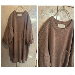 A dress a day暗藕色圓領七分袖彩點長版針織毛衣上衣