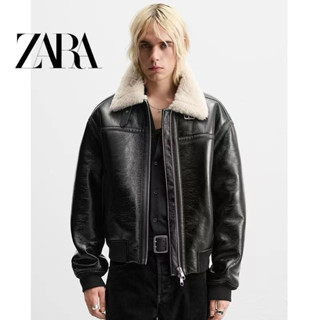 ZARA仿皮加絨翻領保暖皮衣夾克厚外套