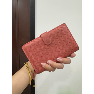 BOTTEGA VENETA BV編織 珊瑚紅 卡夾 萬用包 卡包 零錢包 短夾 長夾 中夾 皮包 皮夾 信用卡卡夾
