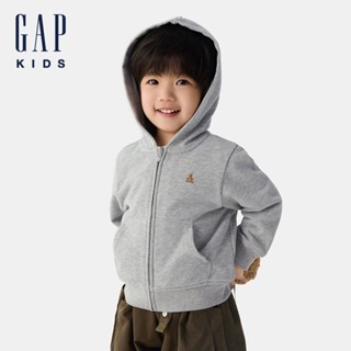 Gap 兒童裝 小熊刺繡連帽外套(1-14歲)-淺灰色(761410)