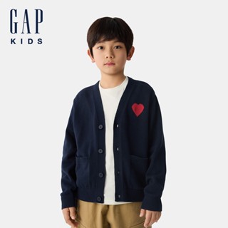 Gap 男童裝 Logo純棉刺繡V領針織外套-海軍藍(761413)