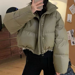 新款冬季 冬天必備 保暖外套 亮面免洗PU皮 羽絨棉服 女短立領外套 厚外套 小個子 麵包服棉襖 短版外套 冬季外套