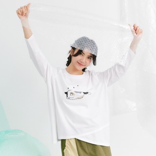 【Dailo】貓咪睡覺印花長袖上衣 藍 白 粉