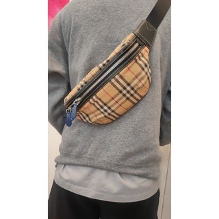 YUMO家 二手公司貨BURBERRY博柏利 真品格紋 帆布 腰包