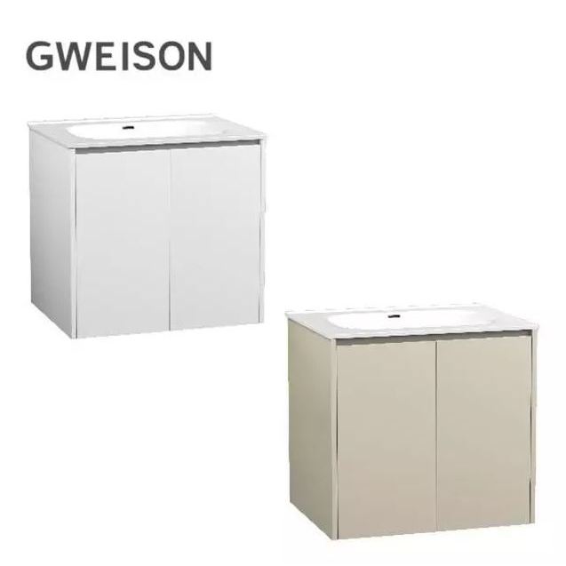 【洗樂適衛浴→沙鹿中港店】GWEISON 60公分 雙門浴櫃組 白色/奶茶色 PVC發泡板材100% 防水 浴櫃組 面盆