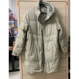 gap防風長版連帽羽絨外套淺灰色 款號000677169 尺寸M
