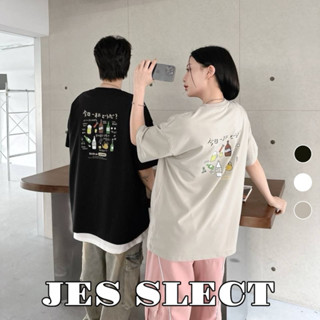 【JES】 韓國 質感 插圖 塗鴉 啤酒 酒 酒精 印花 親膚 透氣 潮流 百搭 情侶 寬鬆 短袖 上衣 短T