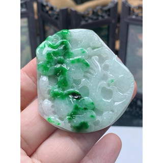王0205天然緬甸翡翠A貨老坑冰糯種冰綠飄綠花春彩花朵花卉花開富貴陽綠玉墜玉牌吊墜掛件墜子項鍊項鏈招財有錢花財源滾滾花牌