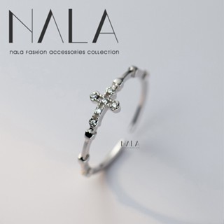 NALA 娜拉。S925 純銀 鑲鑽 十字架 戒指 冷淡風 復古 十字 銀戒指 個性中性 食指戒 韓國 抗過敏 開口戒指