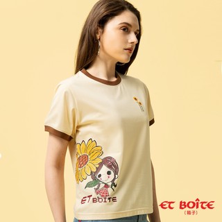 BLUE WAY ET BOiTE 箱子 - 女款 DORA向日葵撞色涼感短TEE(淺卡其)