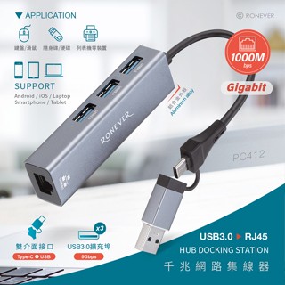 【臺灣現貨🔥免運🔥24H出貨】集線器 多功能讀卡器 RONEVER USB轉RJ45千兆網路集線器 蓁興百貨 批發