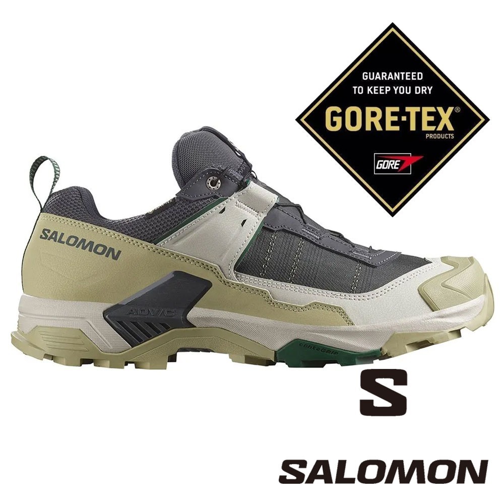 【SALOMON 法國】男X ULTRA5 GTX低筒登山鞋『瀝灰/灰綠/伊甸綠』477254
