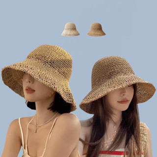 現貨-草編漁夫帽女夏季透氣韓版顯臉小水桶帽大帽簷遮陽防曬海邊草帽子