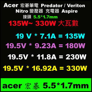 5.5*1.7mm (原)變壓器 acer 135W Nitro 5 AN515-51 N17C1 充電器宏碁 180W