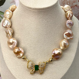 🎀小小飾品🎀天然海水珍珠項鍊13-22-27mm南洋金珍珠項鍊 炫彩特大巴洛克珍珠項鏈 個性時尚獨一無二珠光極亮炫多彩光