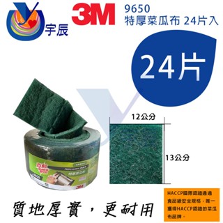 【宇辰】《現貨》 3M 百利 特厚菜瓜布 9650 綠勇士 24片裝 爐具菜瓜布 研磨 過濾片 Scotch Brite
