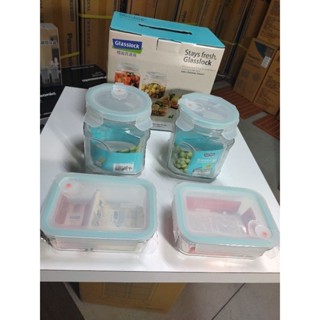 Glasslock 透氣保鮮盒 保鮮罐 4入組 分隔保鮮盒670ml 長方形保鮮盒715ml 保鮮罐1500ml×2