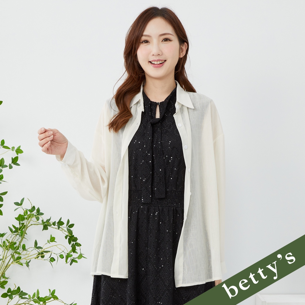 betty’s貝蒂思(35)皺皺透膚寬版長袖襯衫(米白)