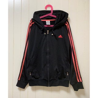 二手女裝 adidas 愛迪達 粉條紋黑色連帽外套S號 購於百貨專櫃