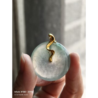 天然A貨緬甸翡翠冰種晴底飄綠平安扣