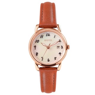 【GOTO】 Numerals 數字系列-小月光-玫白貝皮帶款GL0119L-4K-H41 26mm 現代鐘錶