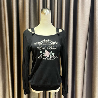 0918專櫃品牌 二手上衣 九成新 黑色印花長袖上衣 秋冬女裝